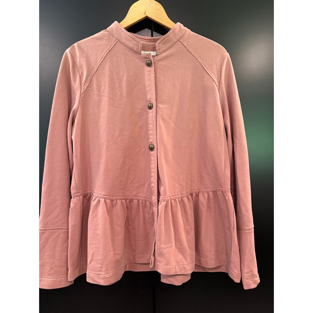 Maurices Mauve Pink Peplum Button Front Jacket Mock Neck French Terry Large NWT